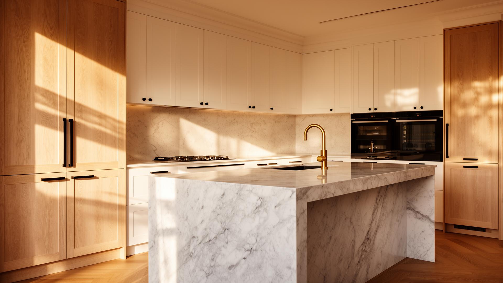 Custom designed kitchen with marble island